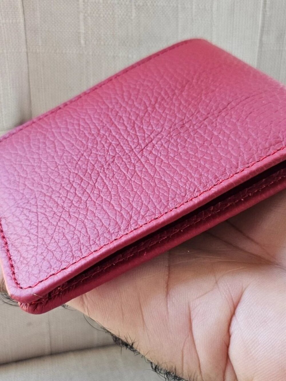 Handmade Red Wallet Billfold Genuine Leather Bifold Cardholder Multiple Comparts